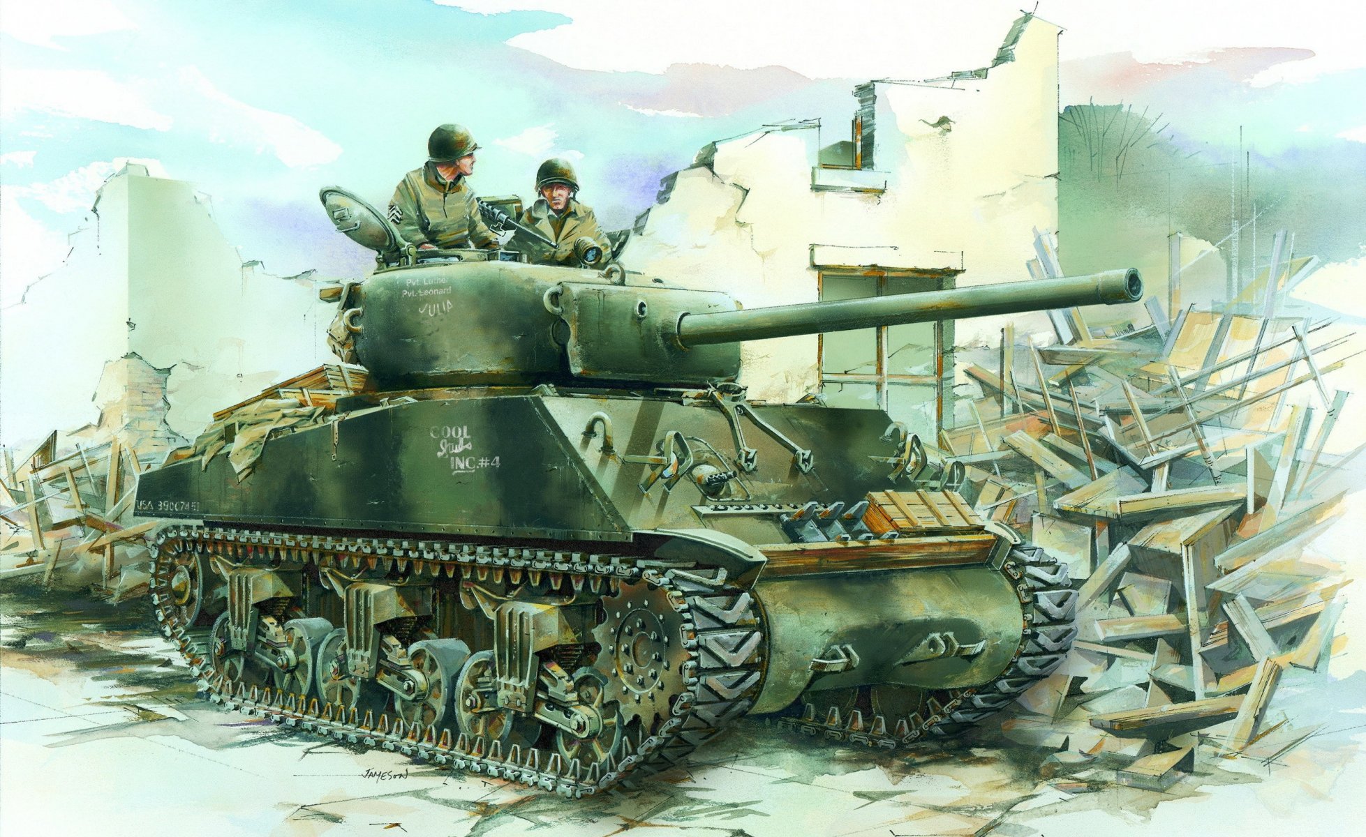 m4 sherman char tankistes seconde guerre mondiale dessin