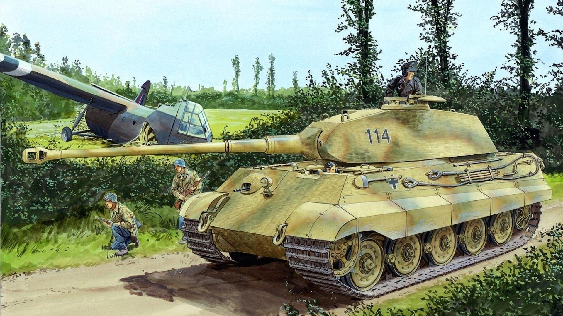 tygrys ii panzerkampfwagen vi ausf . b tygrys królewski königstiger szybowiec rysunek żołnierze niemcy