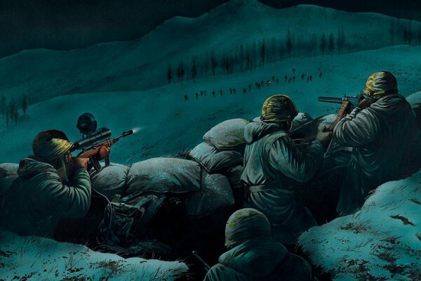 Figure soldats de guerre de nuit visant des armes