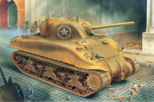 Zeichnung eines amerikanischen Sherman-Panzers