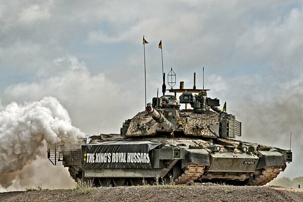 British Challenger 2 tank with flags