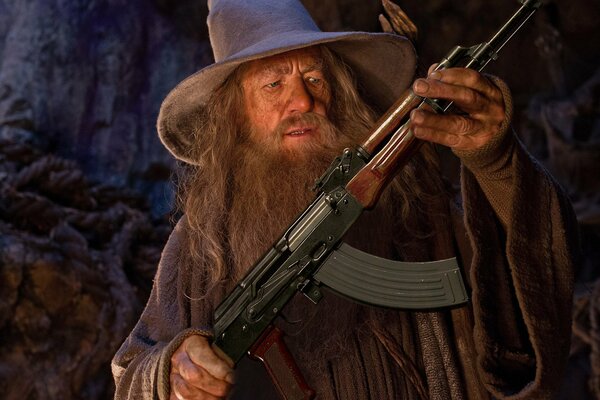 Humour Gandalf avec une Kalachnikov