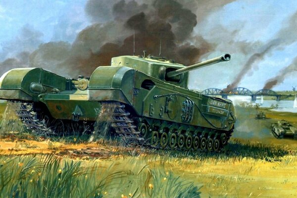 Drawing of a tank in the grass