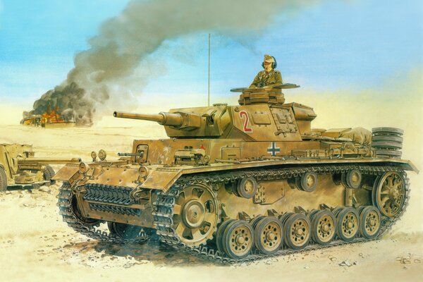 Drawing Germans on a tank in the desert