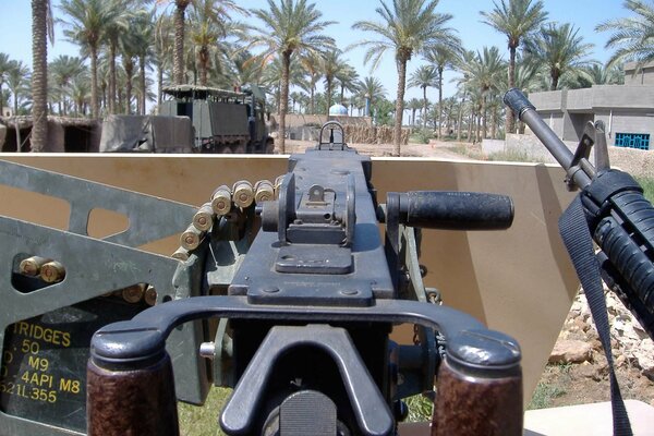 A 50 caliber weapon mounted on an armored vehicle