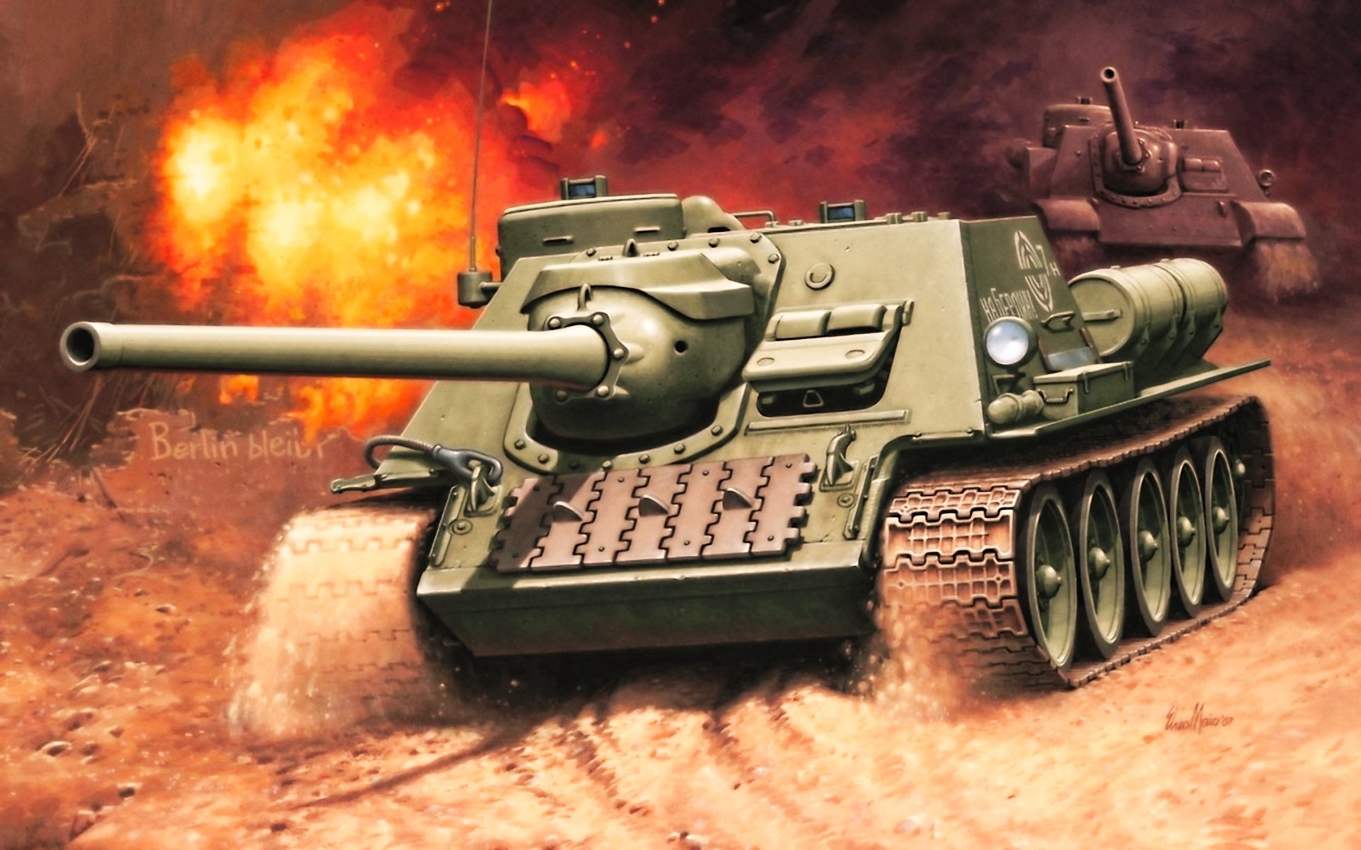 picture enzo maio acs self-propelled artillery installation tank destroyers su-100 soviet union world