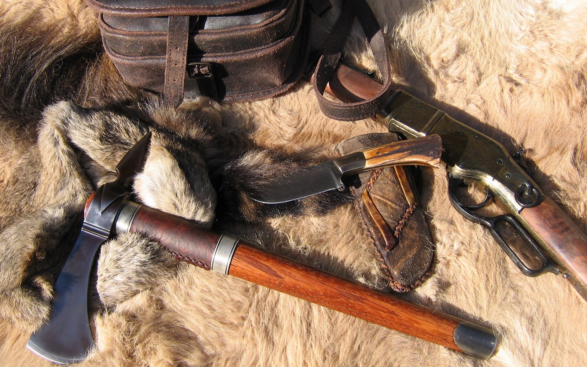 knife axe tomahawk rifle fur