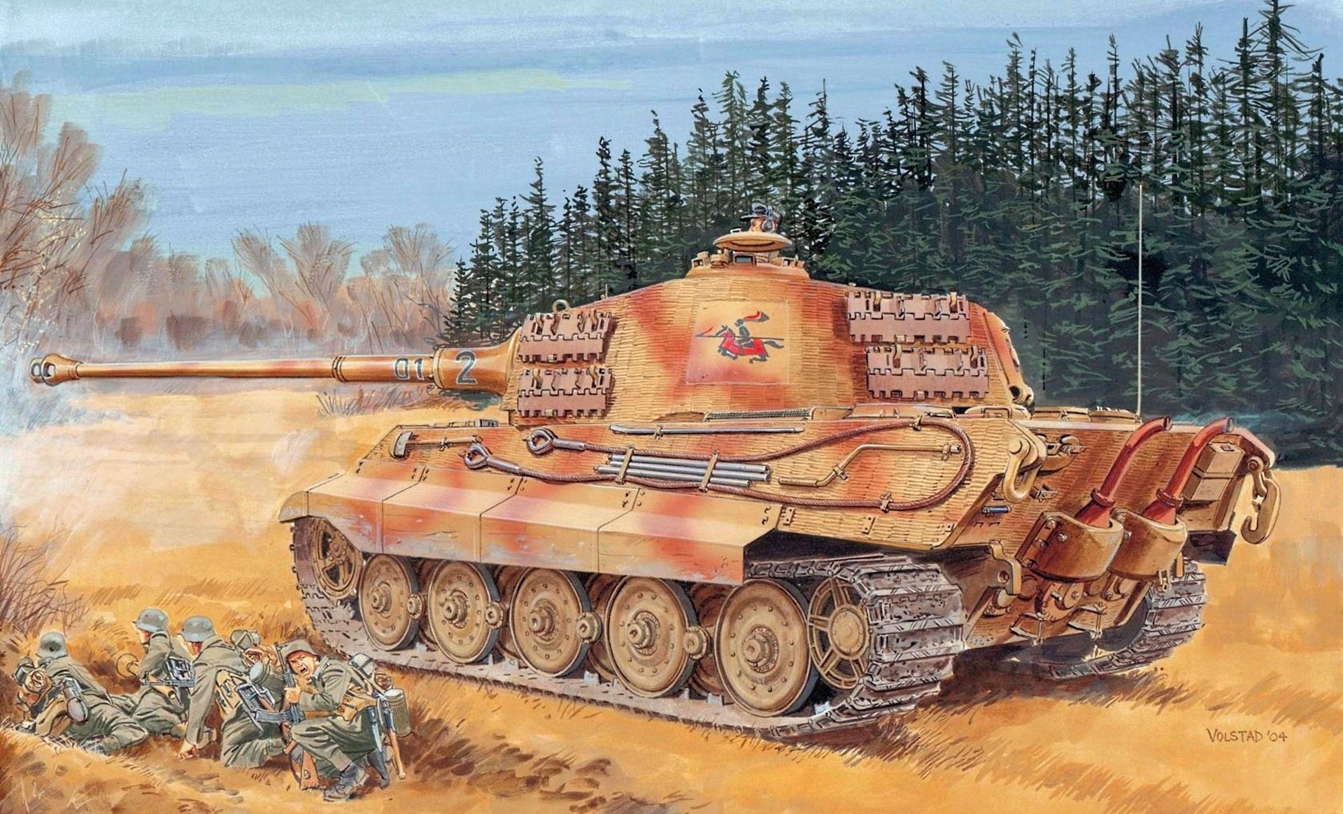 рисунок рон volstad sd . kfz . 182 pzkpfw vi ausf . b тигр ii königstiger королевский тигр тигр 2 henschel башни 505-ый тяжёлый танковый батальон s.pz.abt.505 вермахт немцы вторая мировая