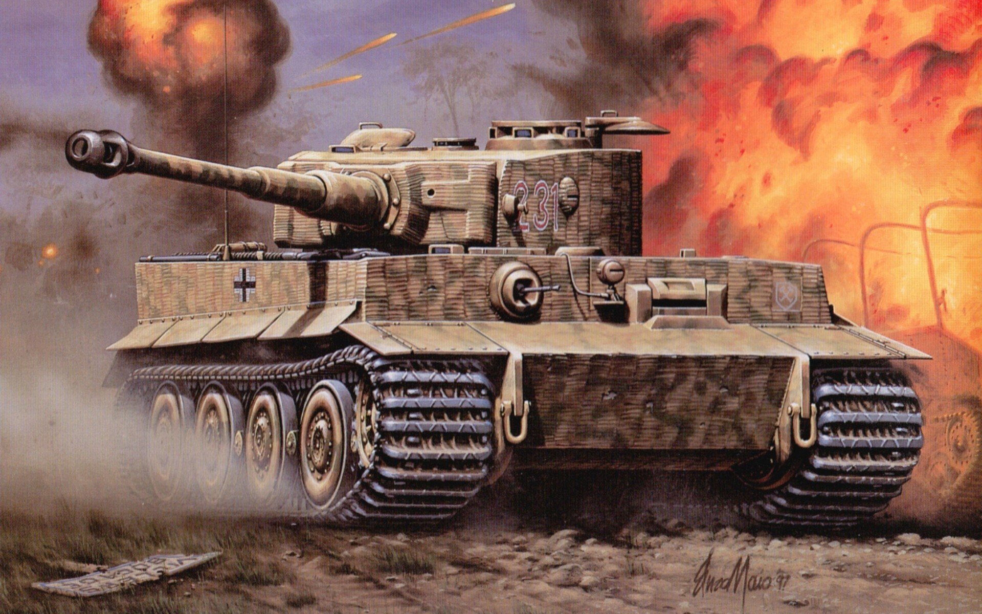 tank tiger fire war battle wallpaper armored vehicle