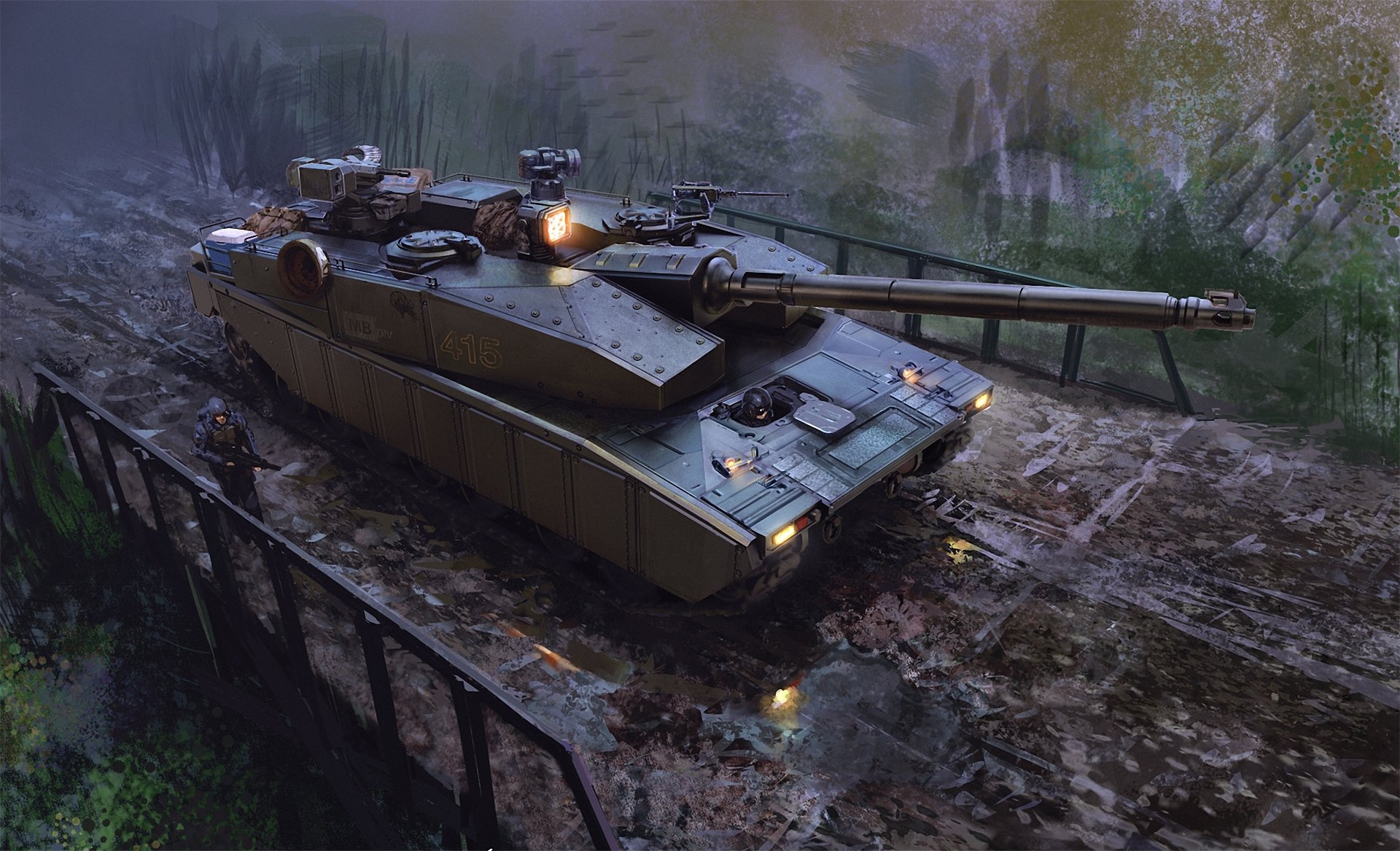 art tank people war weapon bridge pool