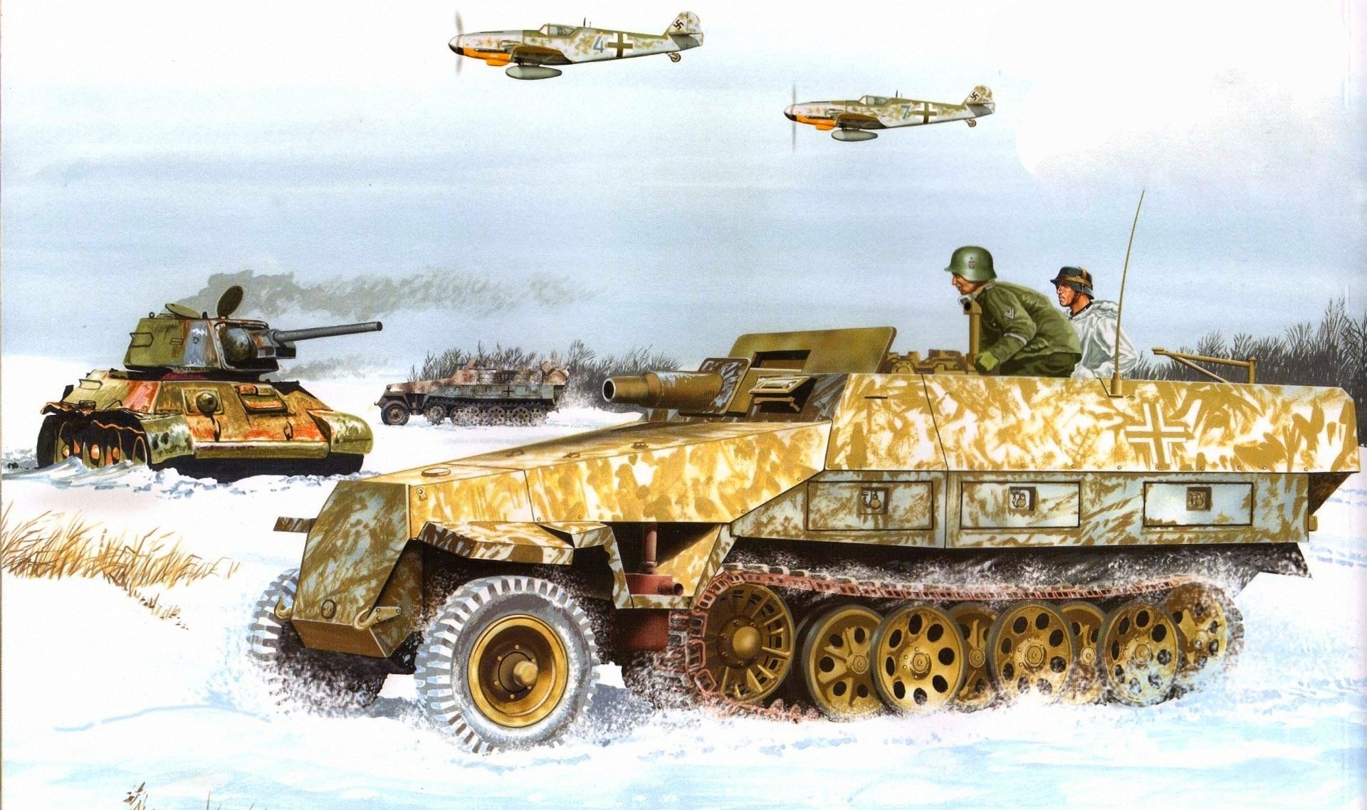 dibujo don greer nieve aviones tanque transporte blindado de personal sd.kfz . 251/9 stummel wehrmacht alemanes