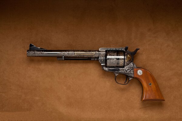 Colt with engraving and wooden handle