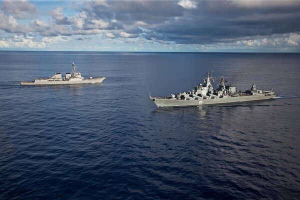 A missile cruiser on the high seas