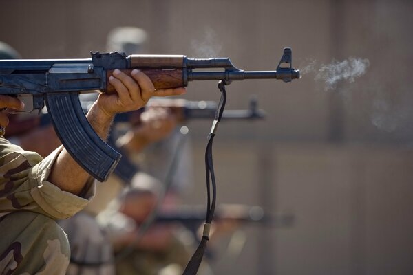 Smoke after a shot from a machine gun