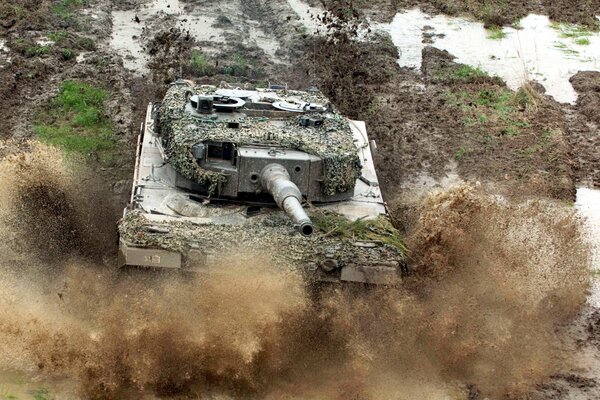 Powerful tank racing off-road