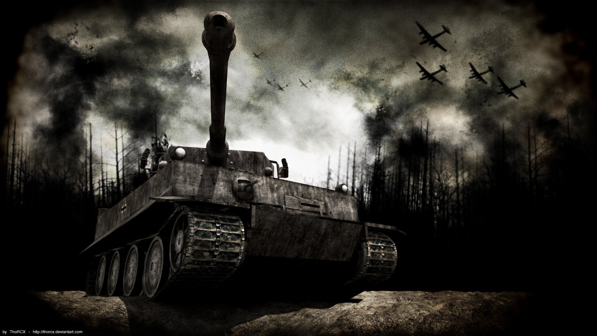 tank planes war forest fume