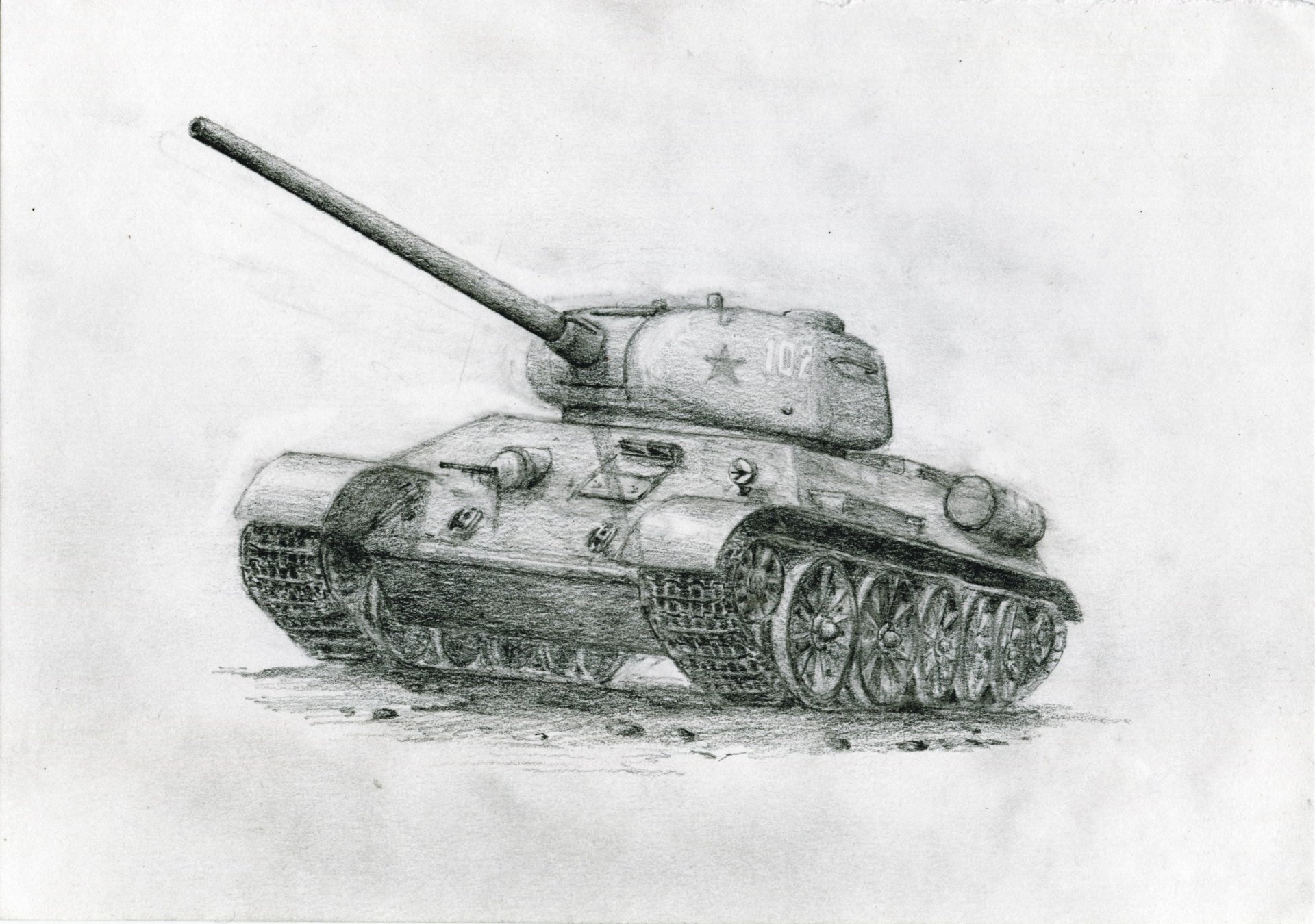 oviet tank t-34 pencil sketch