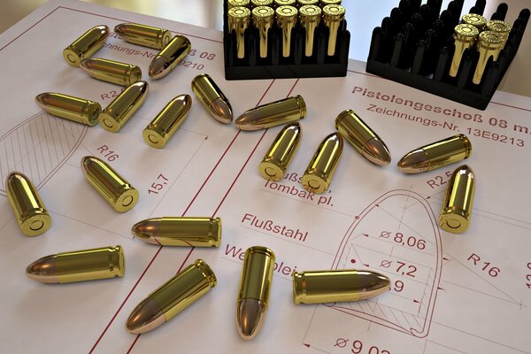 Packages with bullets, 9mm kolibra cartridges