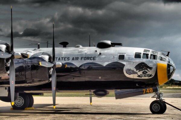 Bad weather. Polished aircraft