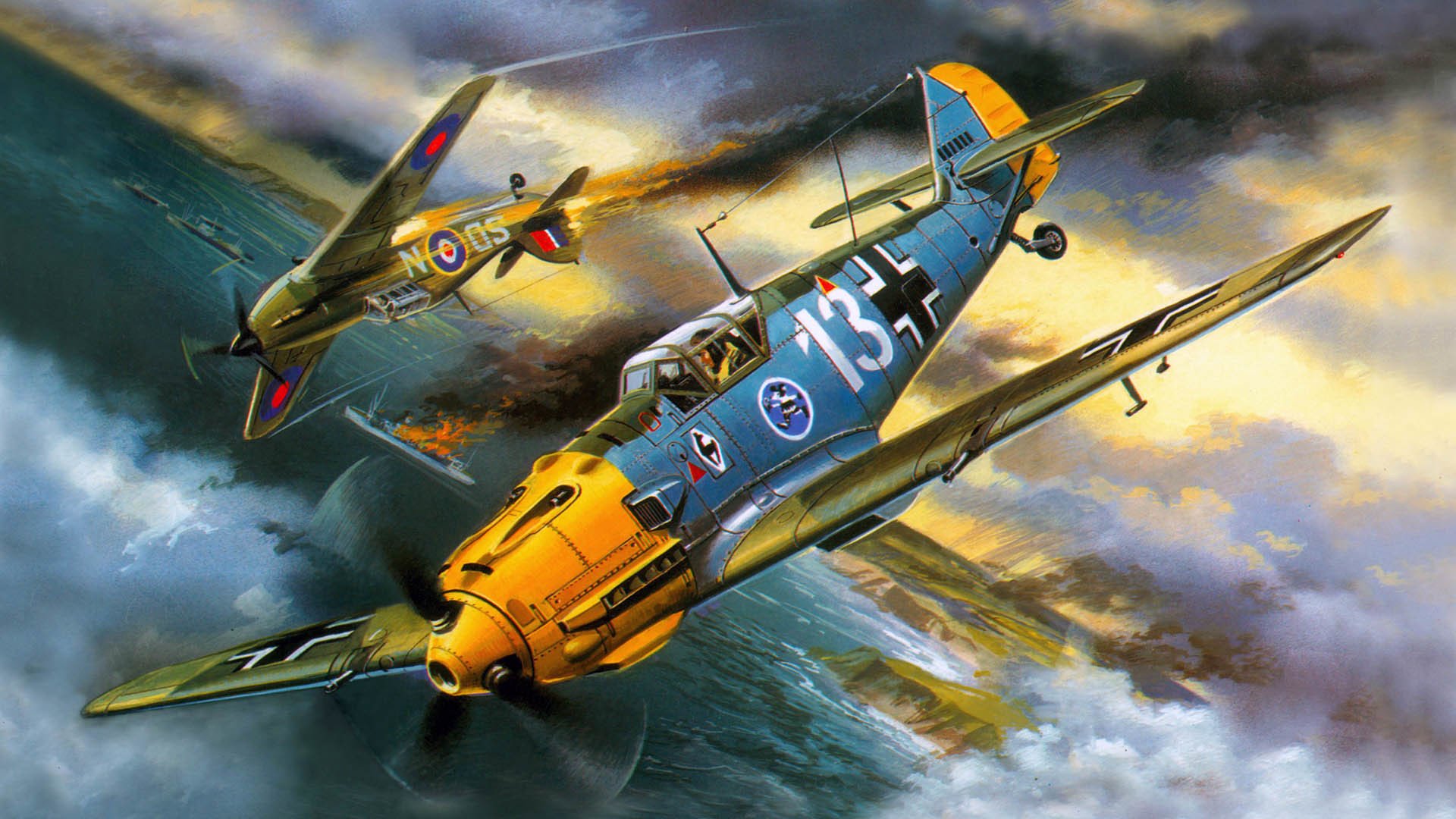 messerschmitt bf-109e-3 stab jg26 adolf galland adolf josef ferdinand galland einmotoriger kolbenkämpfer luftwaffe hawker hurricane britischer einzelkämpfer luftkampf deutscher ass krieg zeichnung kunst