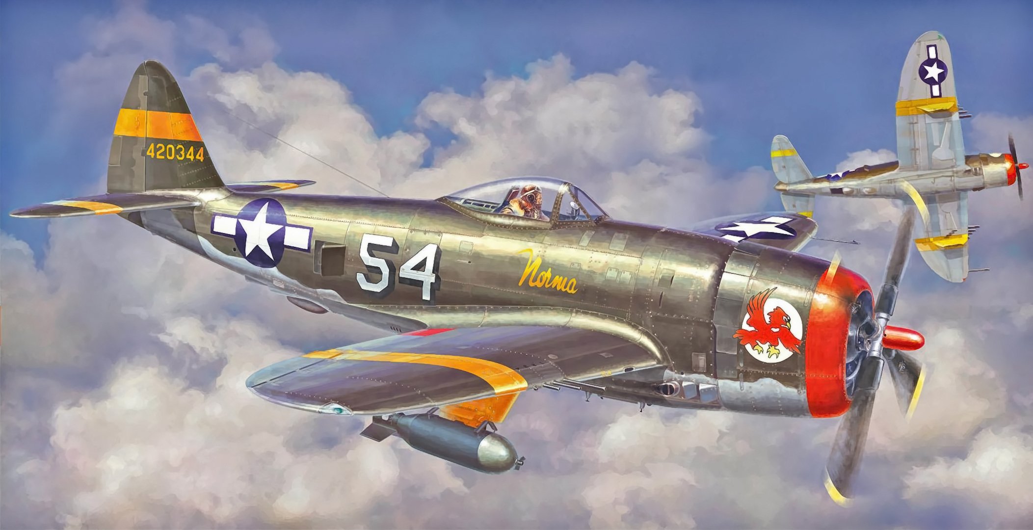 p 47 thunderbolt ww2 war art painting american fighter airplane