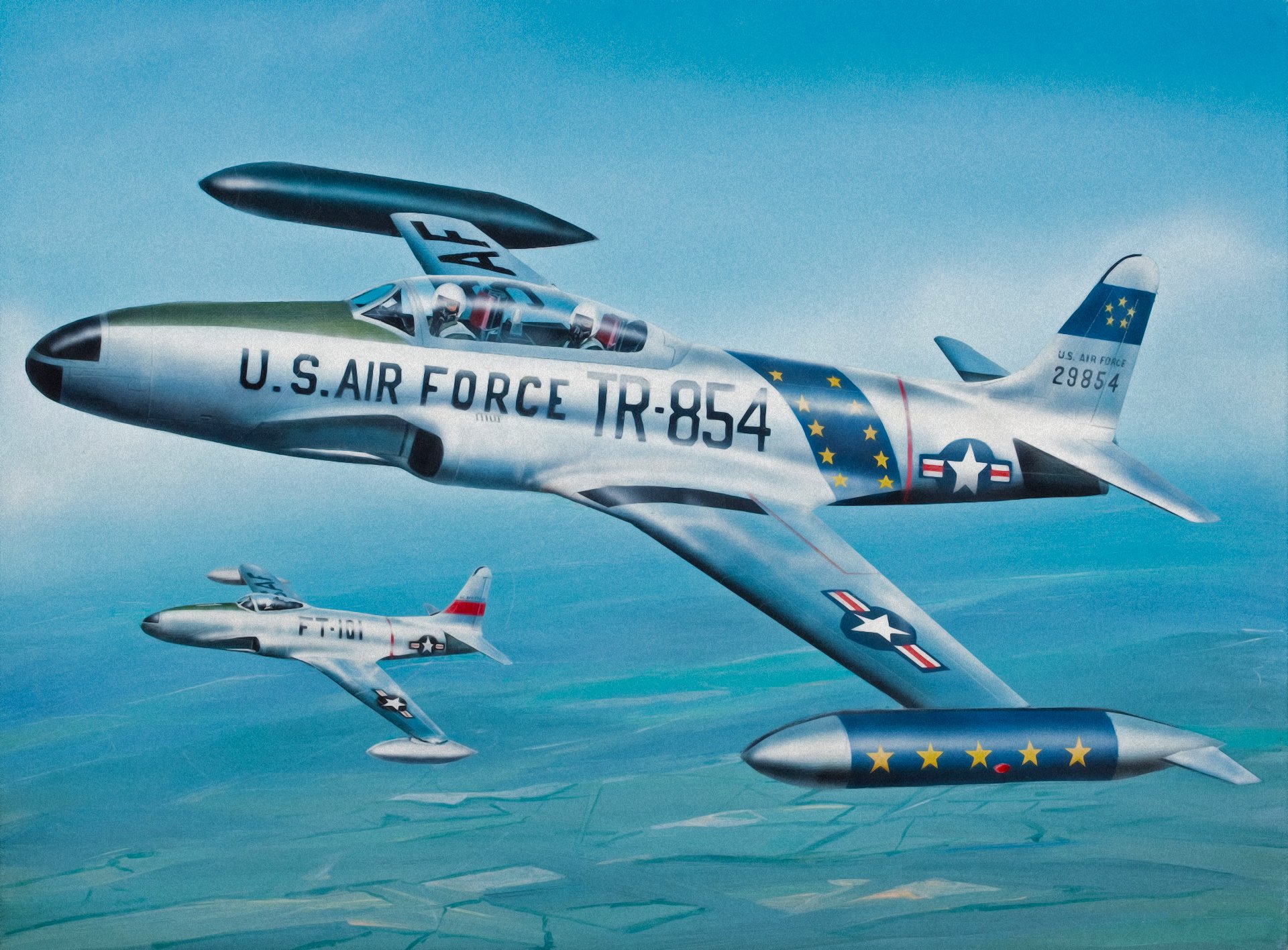 lockheed R-80 / F-80 shooting star jets art painting war