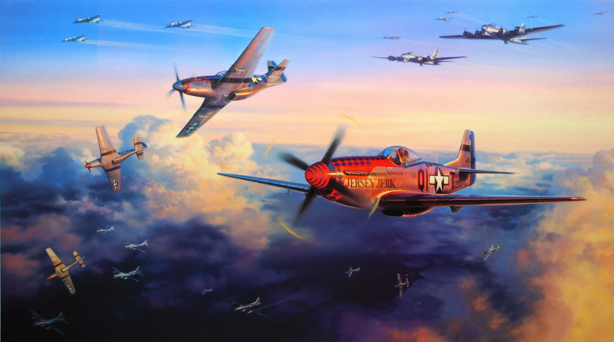 bombing b-17 p-51d ww2 hand-to-hand combat war art painting airplane airplane