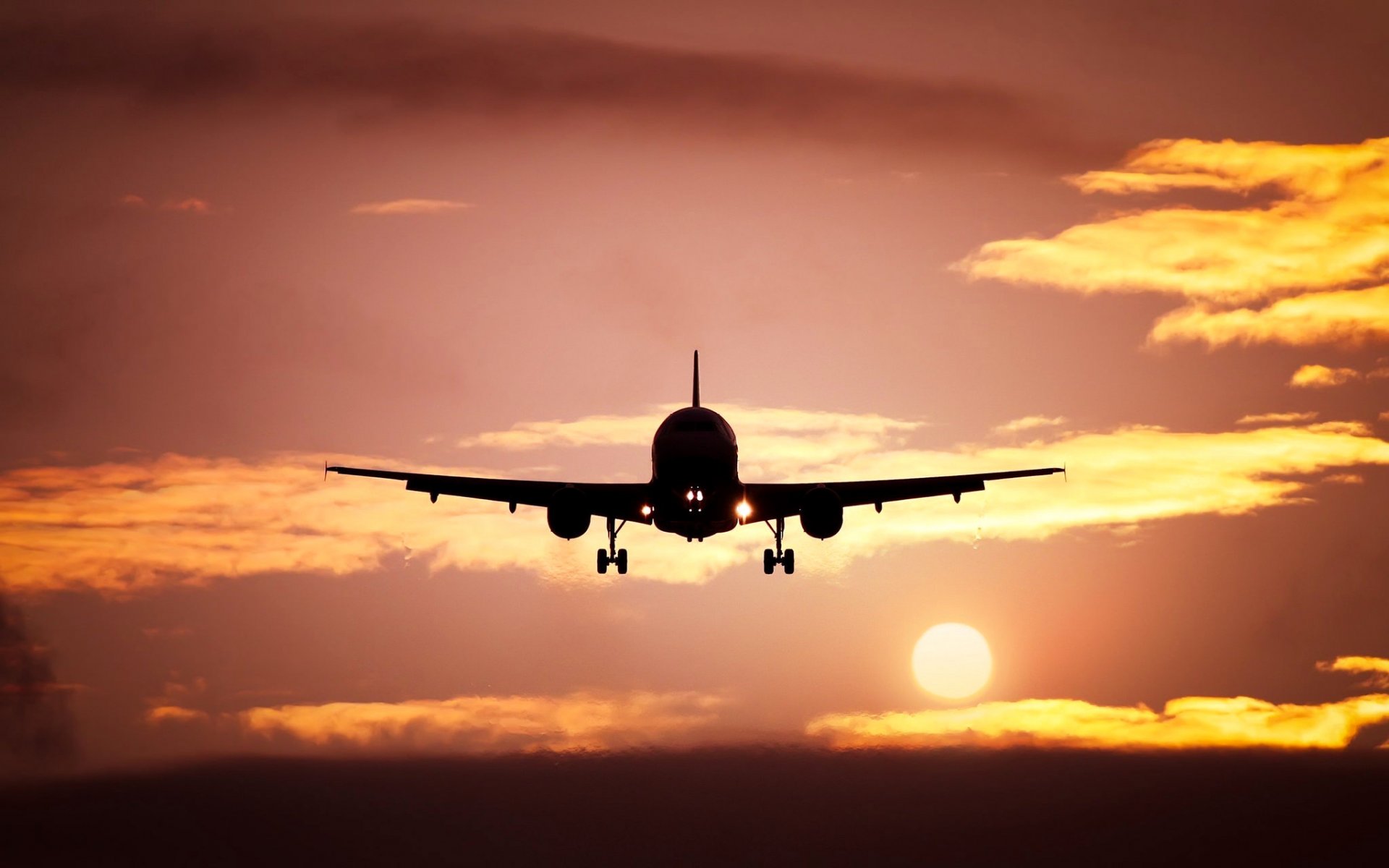 plane silhouette landscape sun sunset