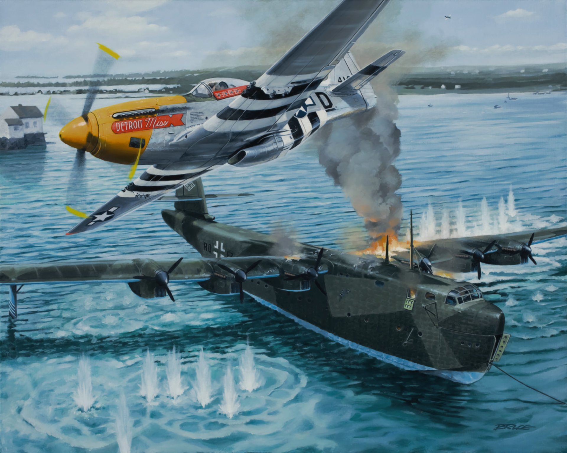 p 51 d mustang ww2 guerra arte pintura ataque voss bv 222 viking