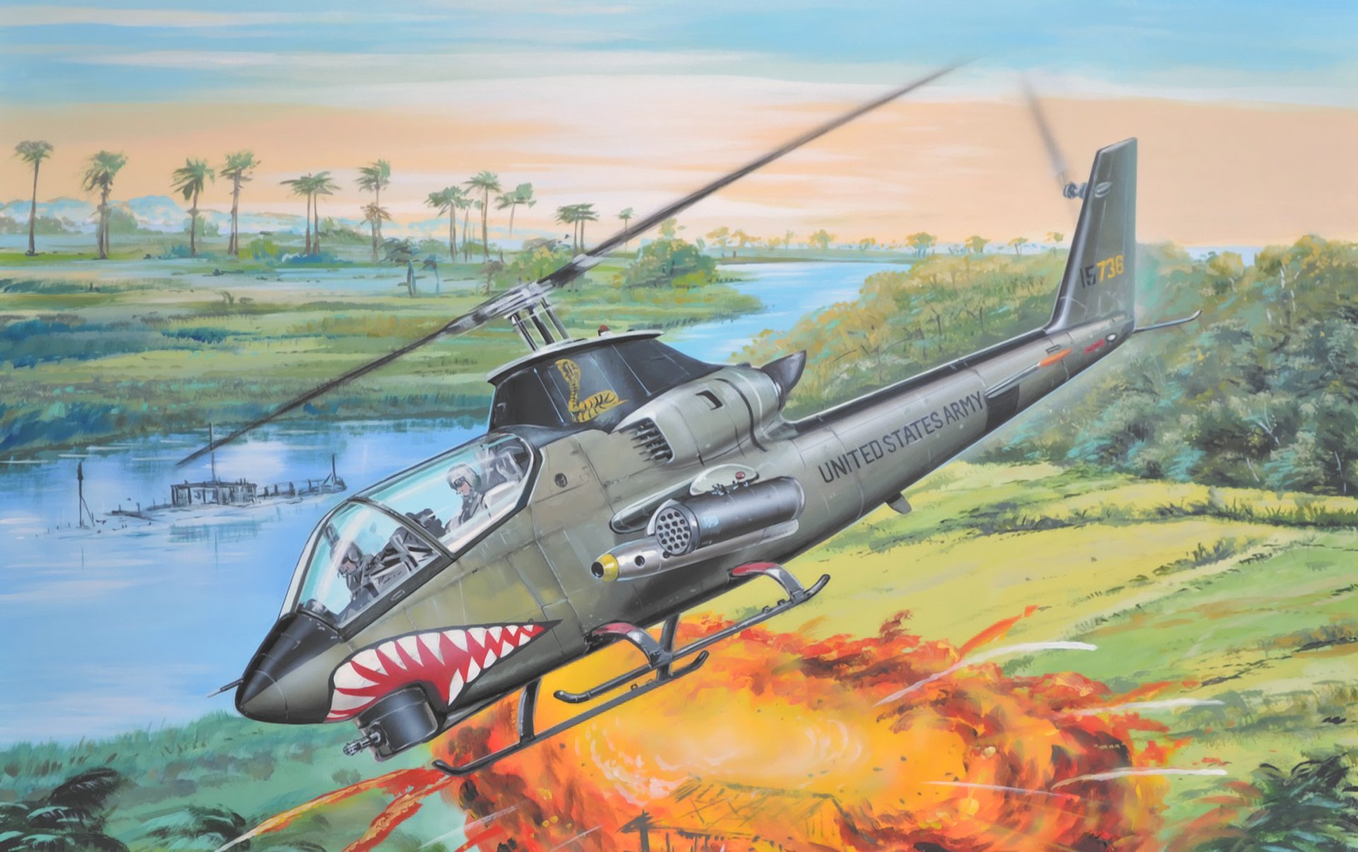 bell ah - 1g cobra huey guerre du vietnam guerre art peinture hélicoptère