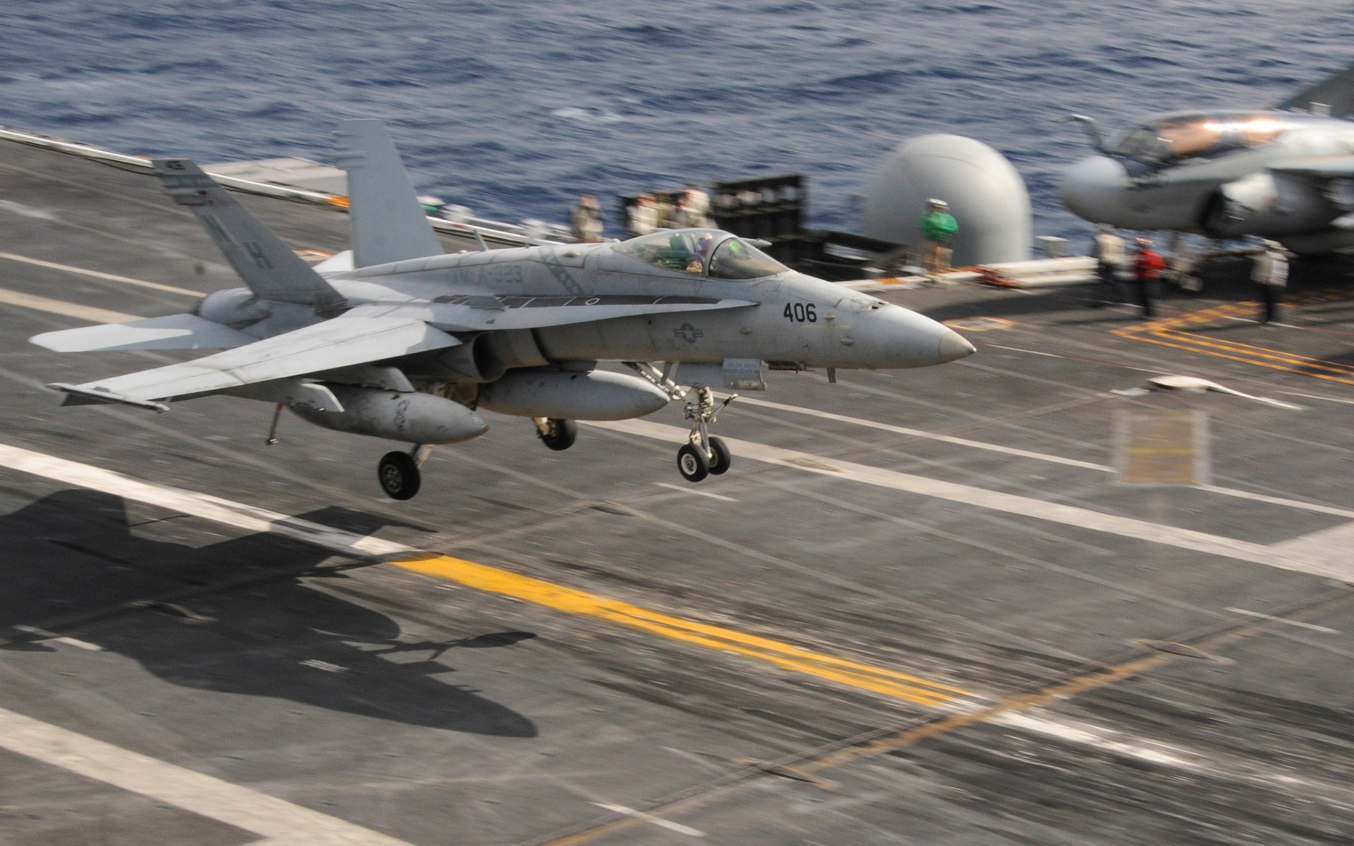 plane fighter planting the carrier sea