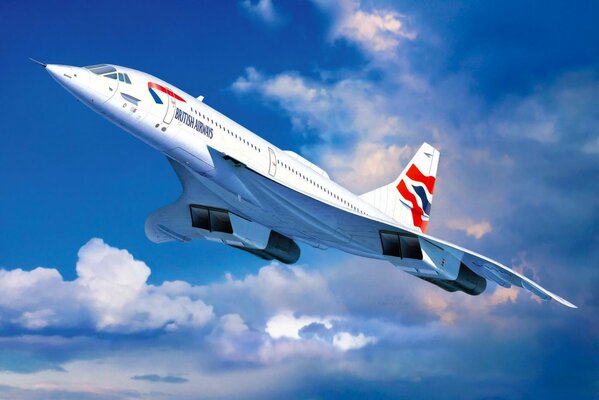 Concorde british airways plane in beautiful sky