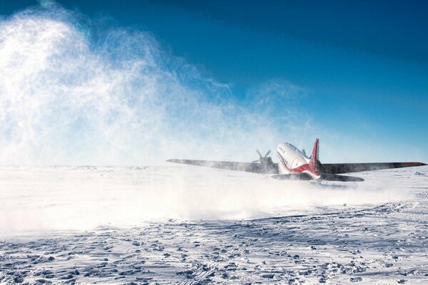 Passenger plane takeoff in Antarctica