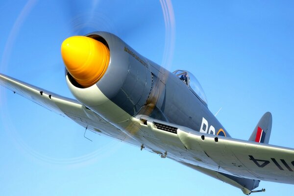 American Hawker aircraft in flight front view