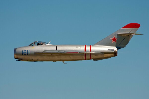 Soviet Mig 15 fighter in the open sky