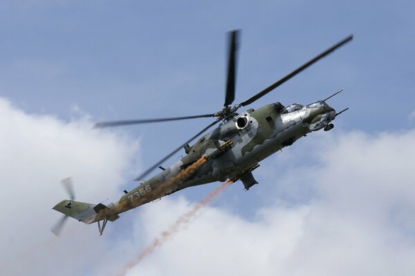 Helicopter transport combat painted in camouflage with paint