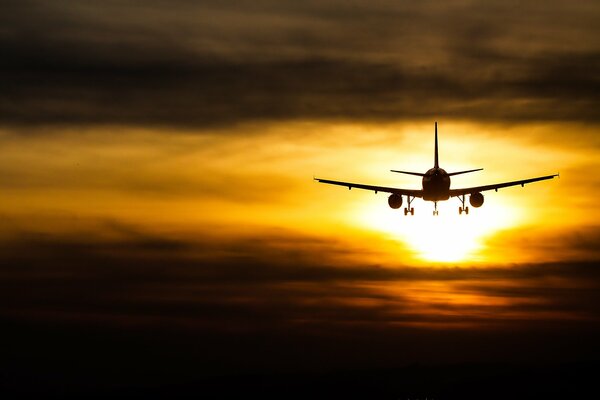 Passagierflugzeuge, Sonnenuntergang, Start, Fahrwerk, Turbinen