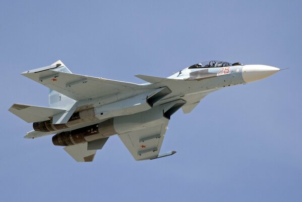 Russe SU volant sur fond de ciel bleu sans nuages