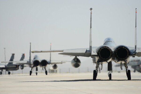 Military aircraft at the airfield before departure