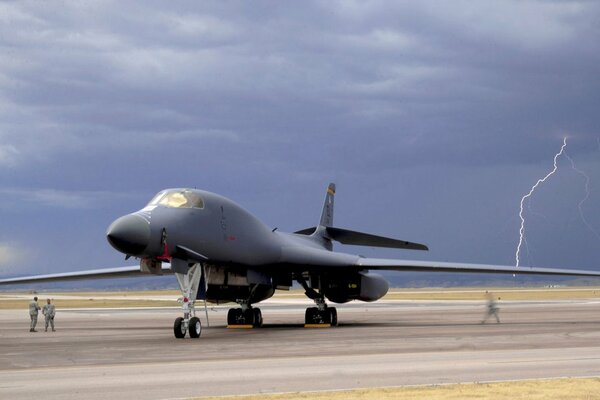 Lightning at the airfield before takeoff