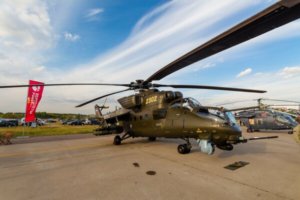 Mi-35 military helicopter at the airfield