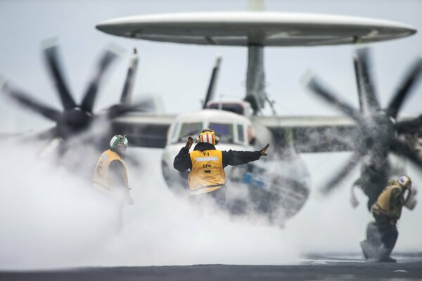 American AWACS aircraft before takeoff