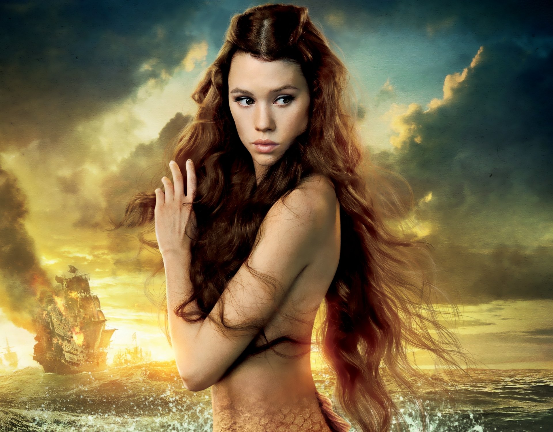 Astrid Berger-Frisbee mermaid siren pirates of the caribbean on Strange Shores beauty hair sky sea sunset ship