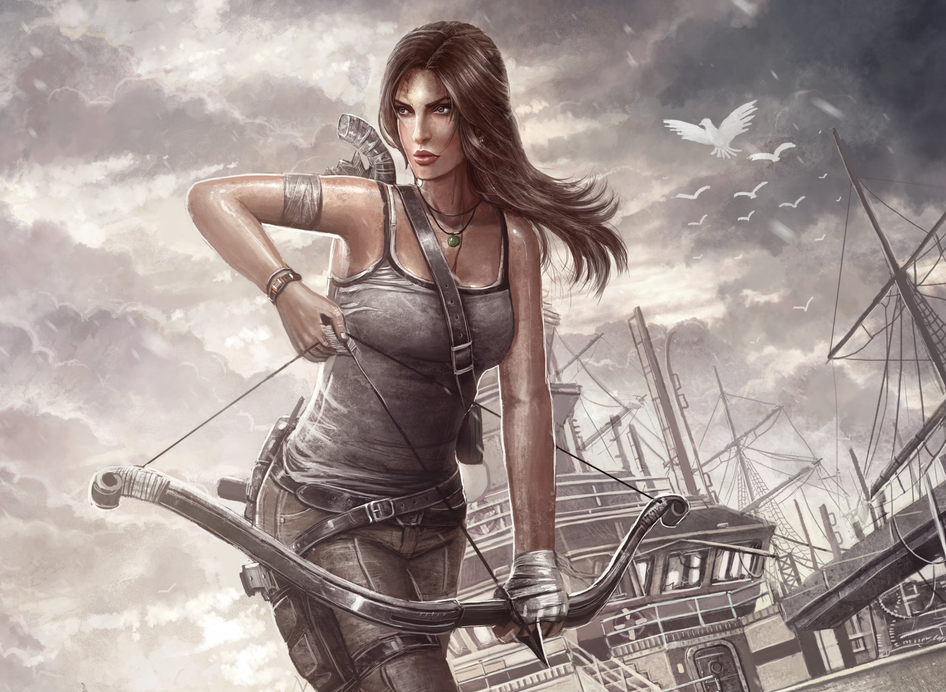 tomb raider lara croft arc flèches navire