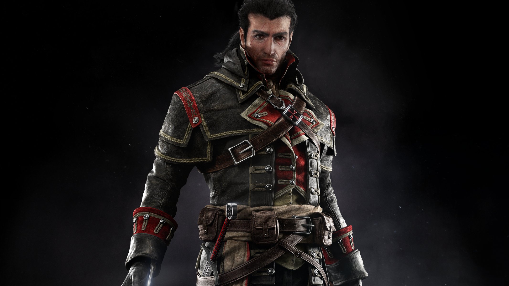 assassins creed: rogue templario asesino shay patrick cormac traje cicatriz signo espada cinturón mirada