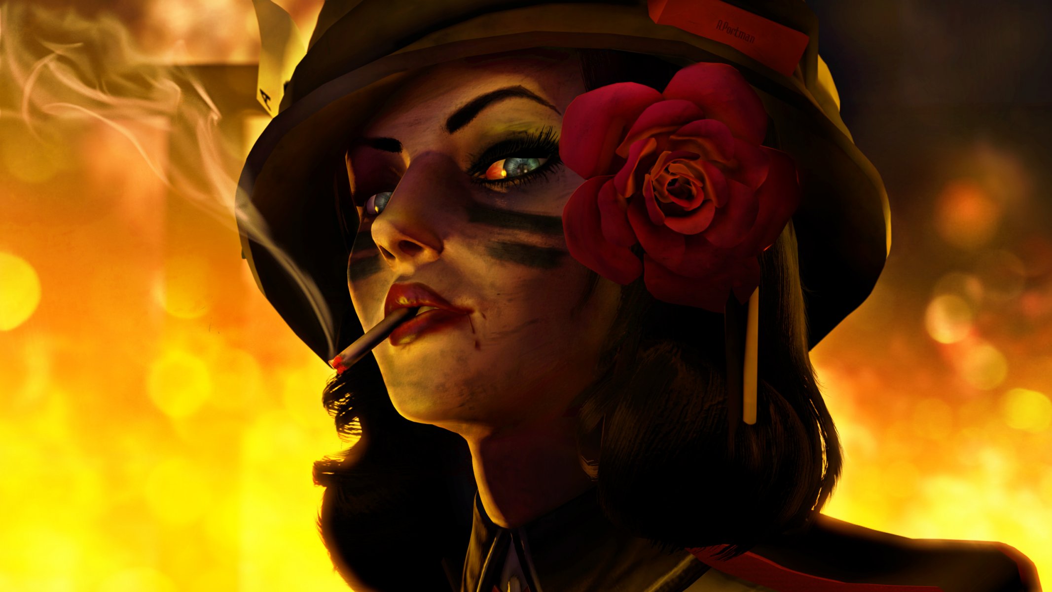 bioshock infinite elizabeth girl helmet fire war cigarette