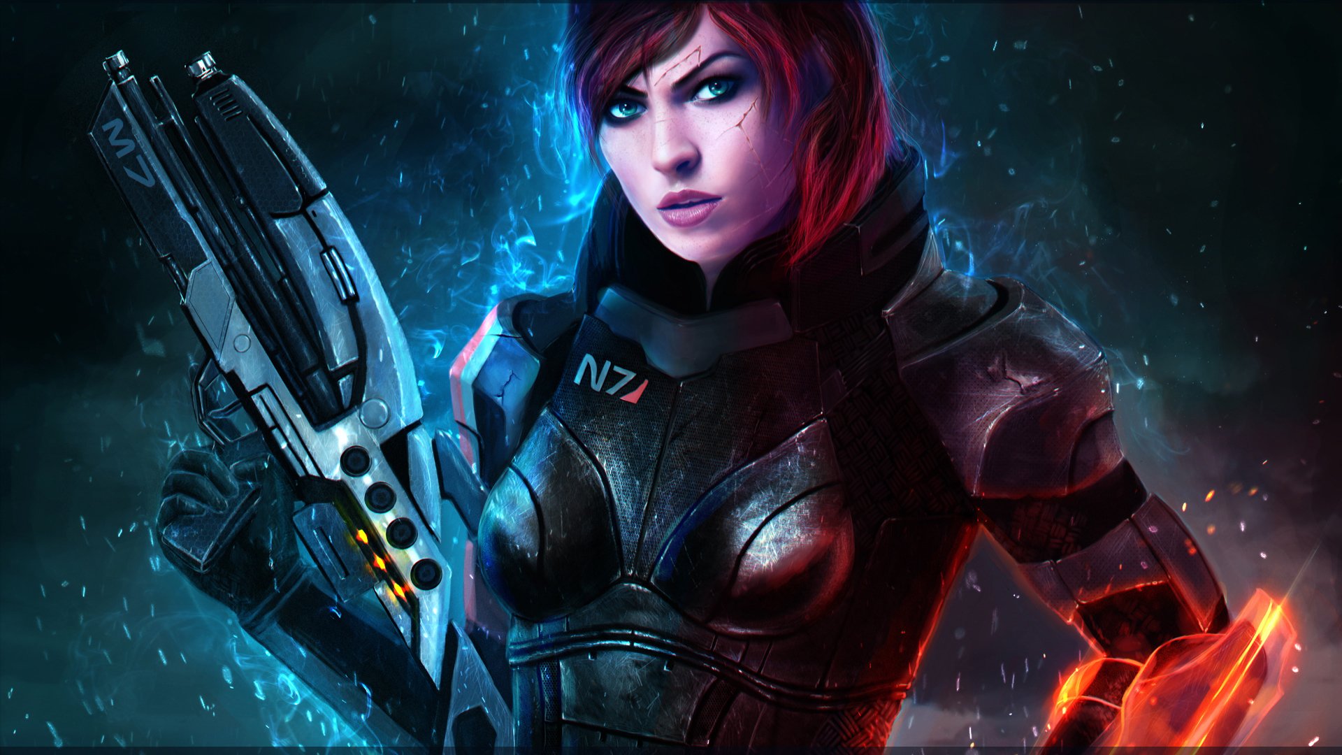 shepard mass effect mädchen rotschopf bioware kommandant renegade maschinenpistolen m7 n7