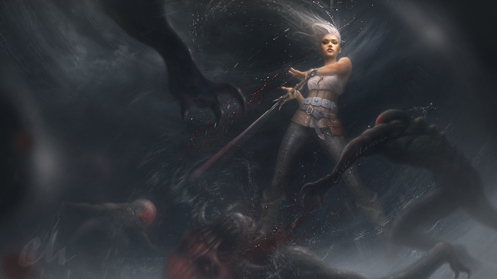 ciri arte witcher 3: caccia selvaggia ragazza witcher arte mostri