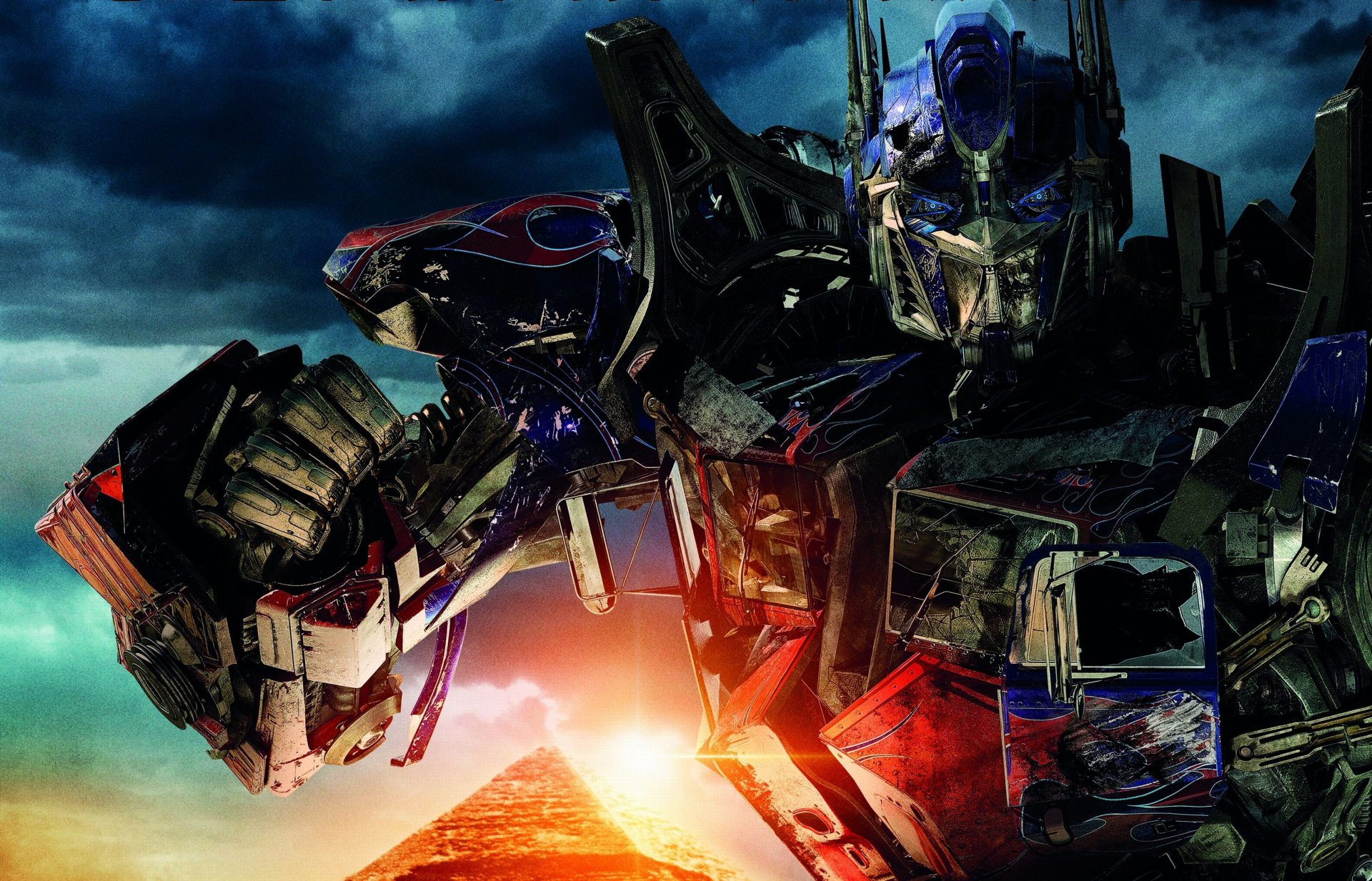 transformers 2 venganza de los caídos película michael bay optimus prime batalla transformers fantasía ojos azules autobots robots armas egipto cielo pirámide sol nubes