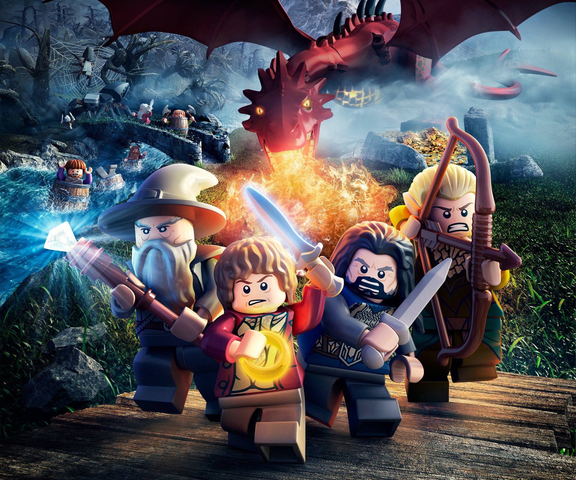 lego : hobbit lego juguetes bilbo beggins bilbo hobbit gandalf gandalf mago bastón espadas niebla dragón fuego arco flecha puente agua telaraña araña árboles oro hierba tt games warner bros. interactive entertainment